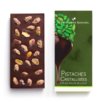 Tablette de chocolat 67% aux Pistaches cristallisées