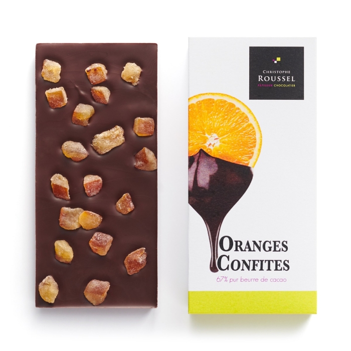 Tablette chocolat noir oranges confites